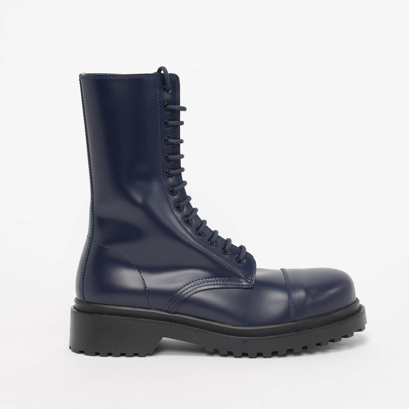 Balenciaga Navy Leather Combat Boots 40 - Blue Spinach