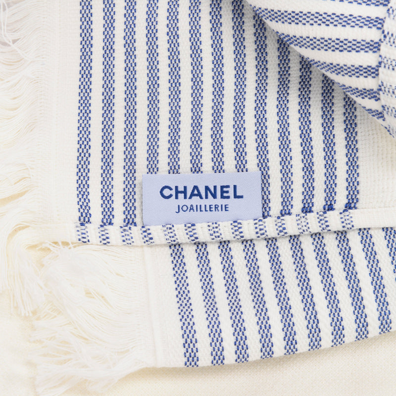 Chanel White & Blue Cotton Canvas Joaillerie VIP Towel Set - Blue Spinach