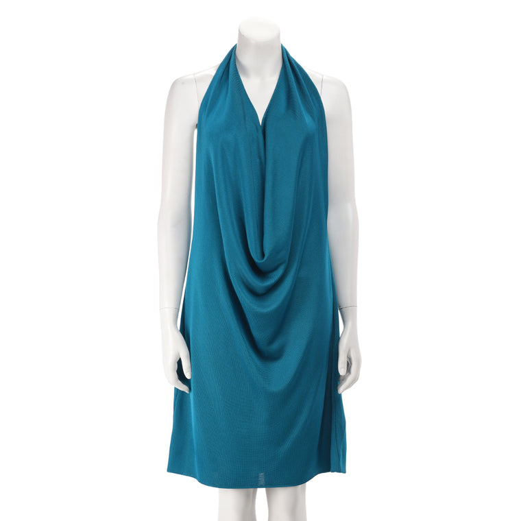 Bottega Veneta Blue Shine Knit Halter Neck Dress XL