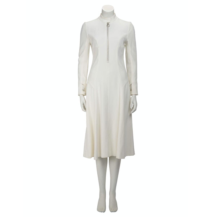 Dior White Crepe Zip-Front Dress FR 40