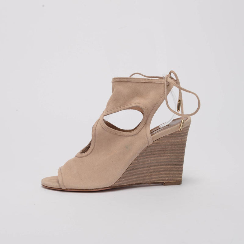 Aquazzura Beige Suede Sexy Thing Cut-Out Wedges 37 - Blue Spinach