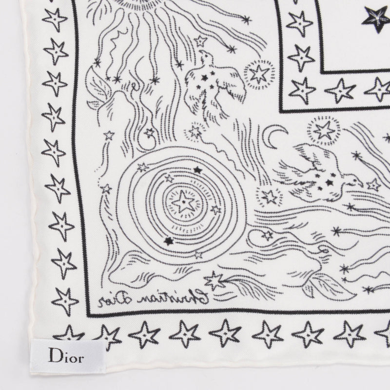 Dior Black & White Silk Celestial Print Scarf - Blue Spinach