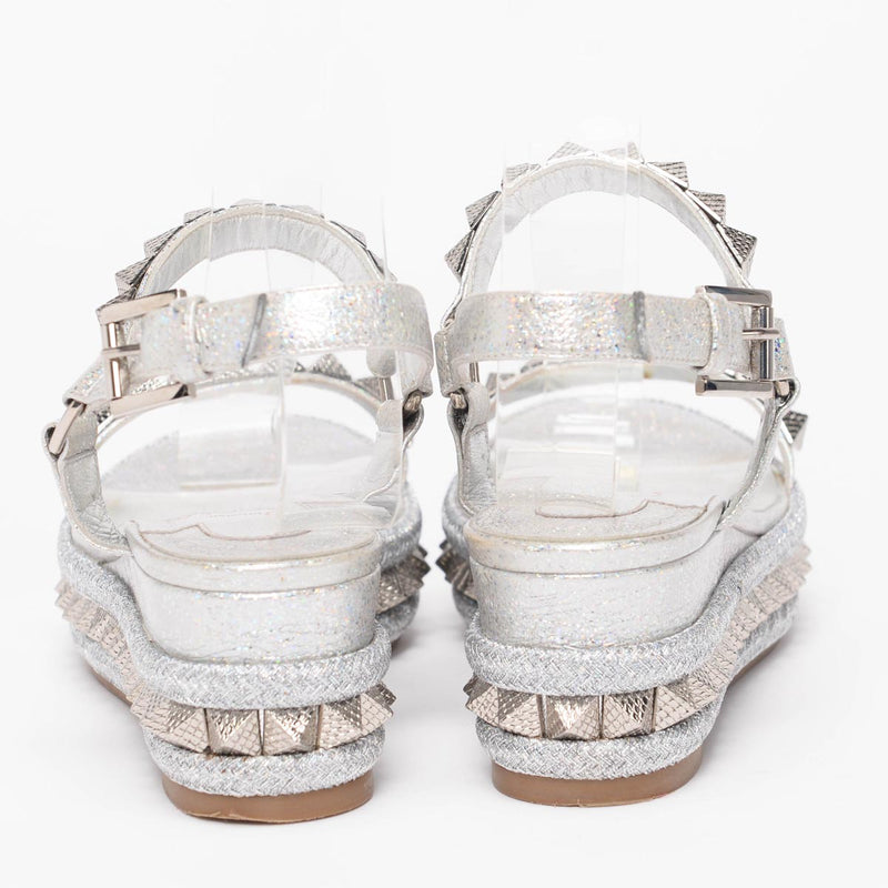 Christian Louboutin Silver Studded Pyraclou Sandals 36 - Blue Spinach