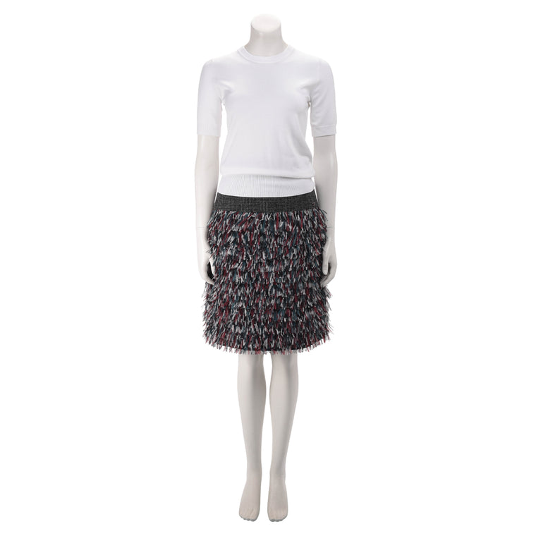 Chanel Grey Tweed & Ostrich Feather Midi Skirt FR 38