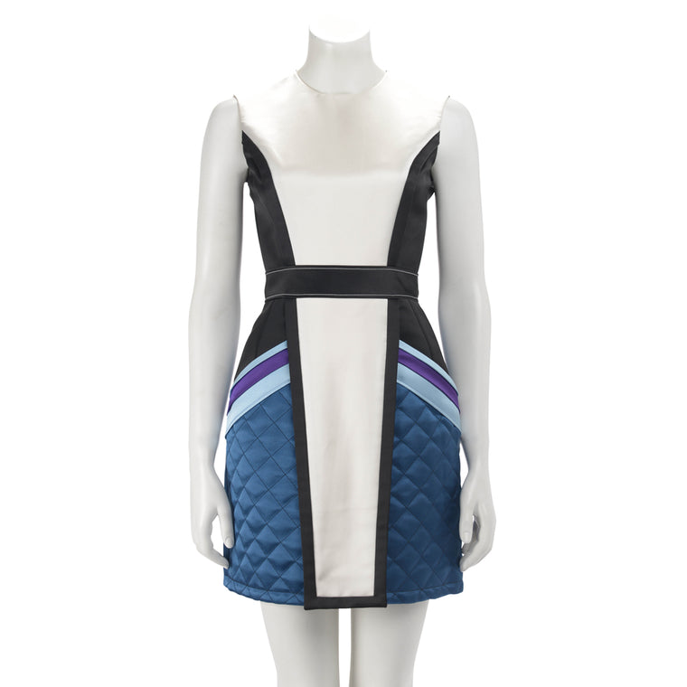 Louis Vuitton Blue Satin Graphic Quilted Dress FR 34