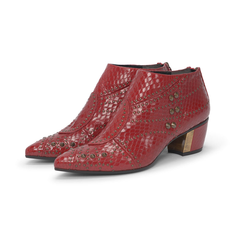 Rodarte Red Stamped Leather Studded Boots 38