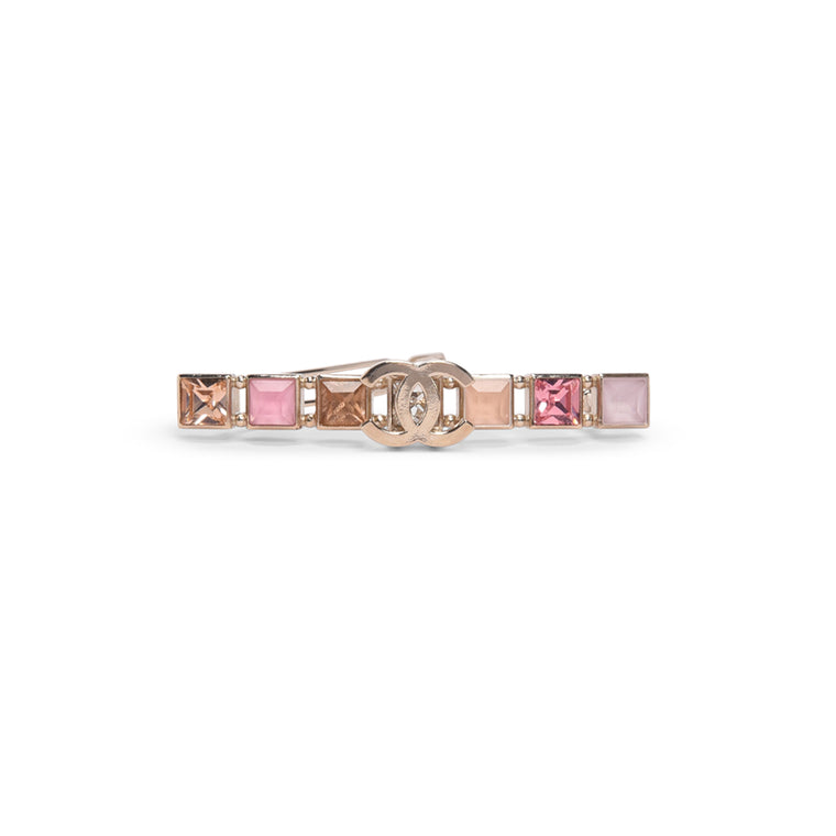 Chanel Gold & Pink Crystal CC Hair Clip