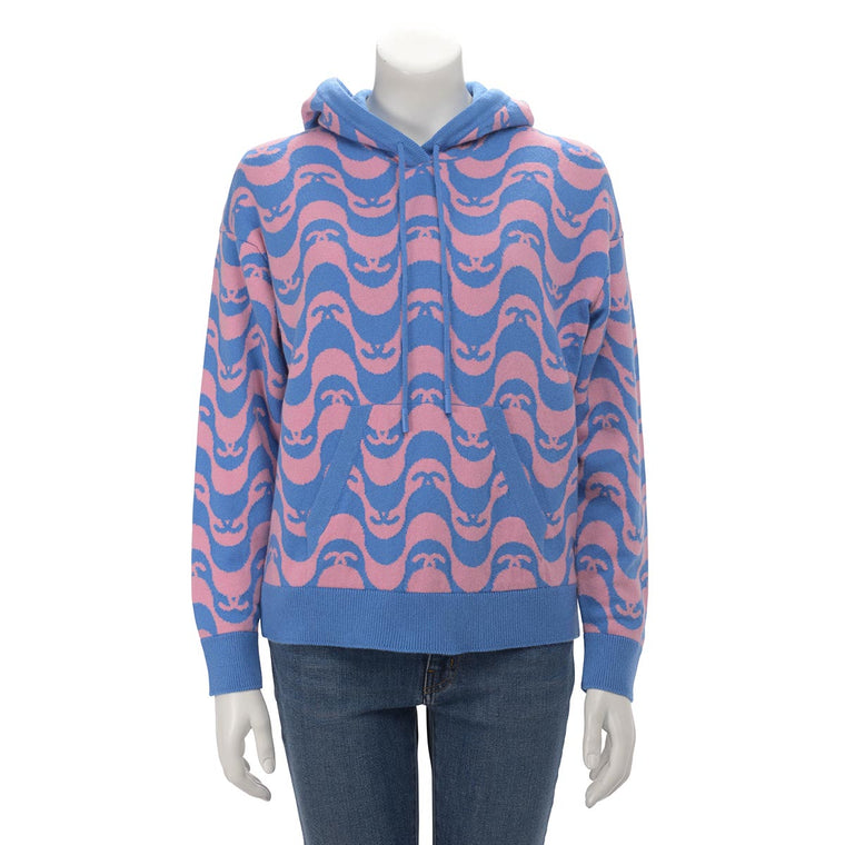 Chanel Pink & Blue Cashmere CC Hooded Sweater FR 36