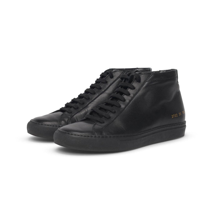 Common Projects Black Leather Achilles Mid Sneakers 36