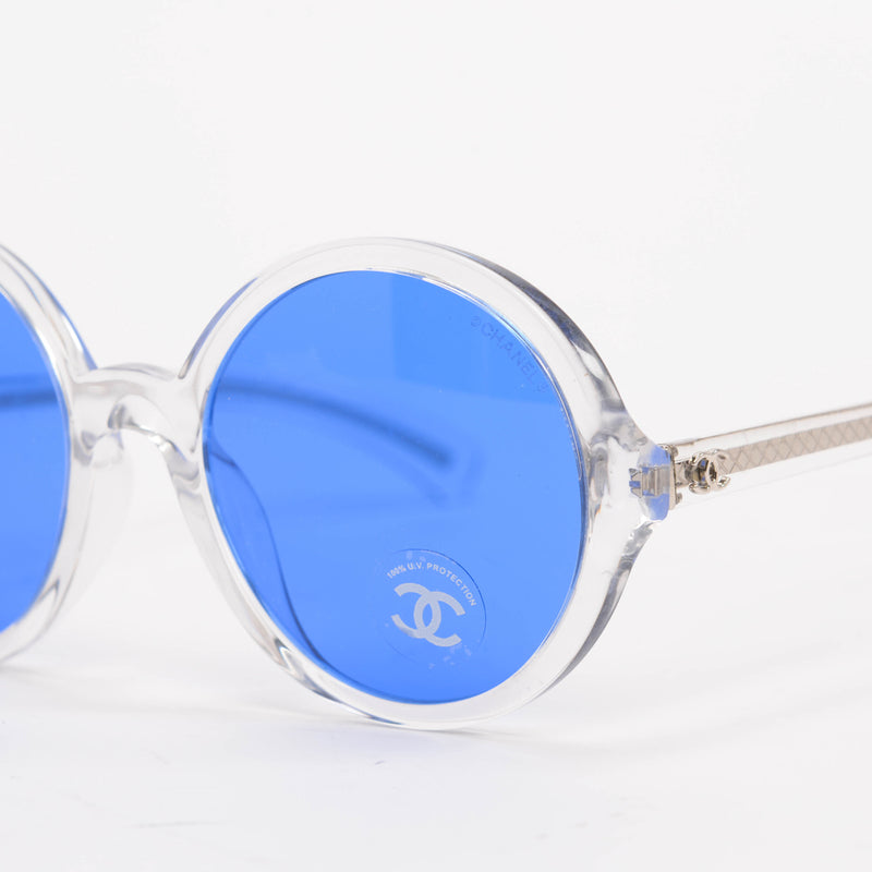 Chanel Blue Acetate Round Sunglasses - Blue Spinach