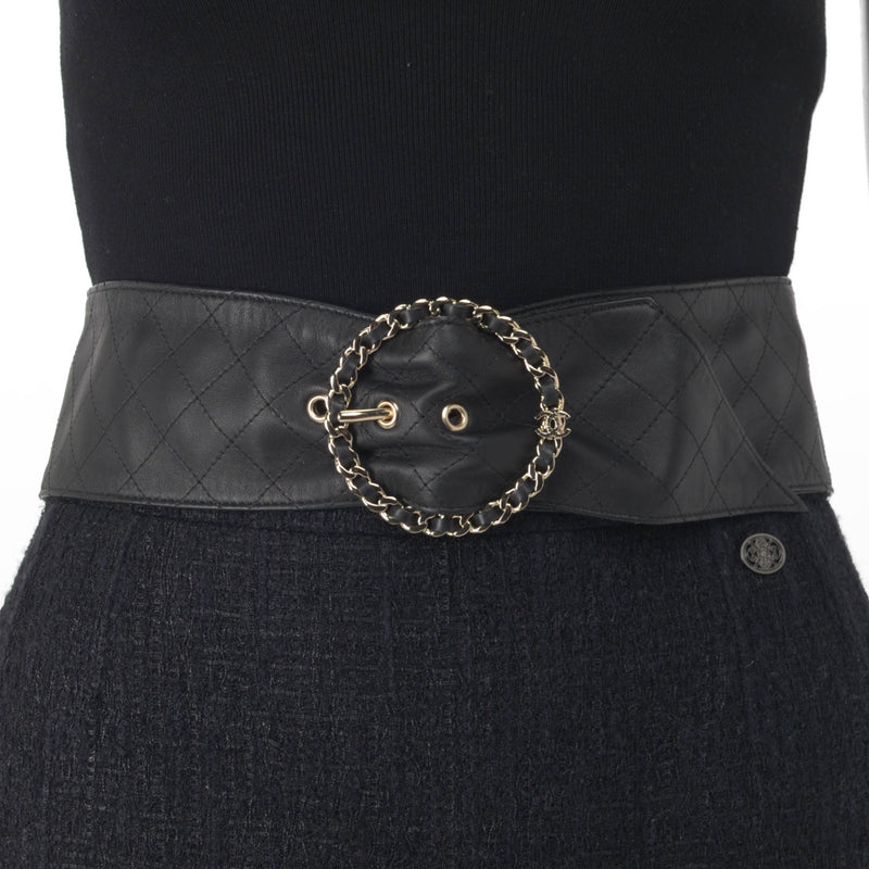 Chanel Black Lambskin Round Chain Buckle Belt - Blue Spinach