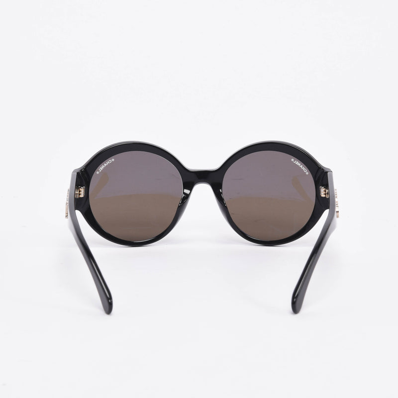 Chanel Black Round Mirror Lens Sunglasses - Blue Spinach