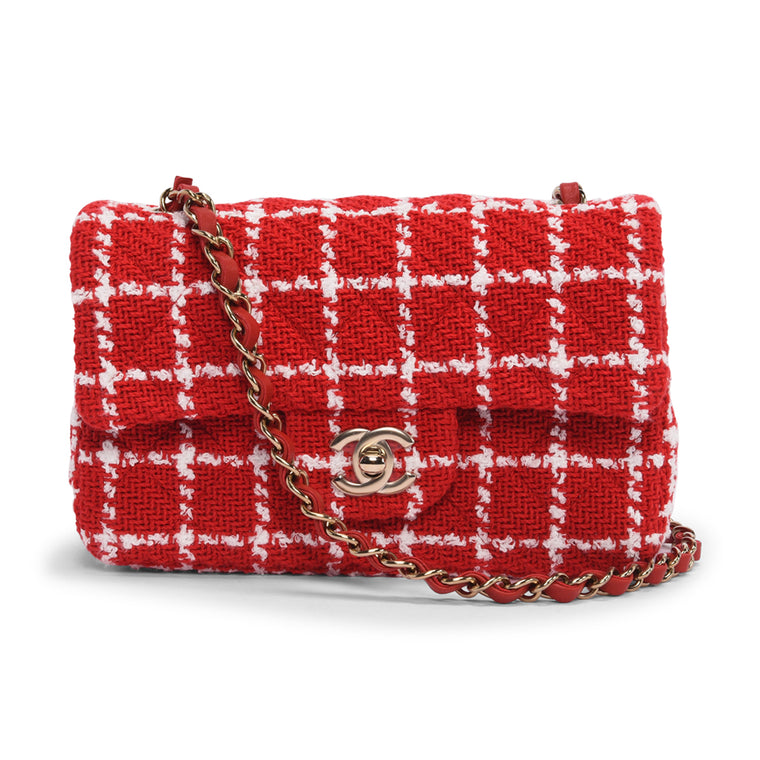 Chanel Red Check Tweed Mini Rectangular Flap Bag