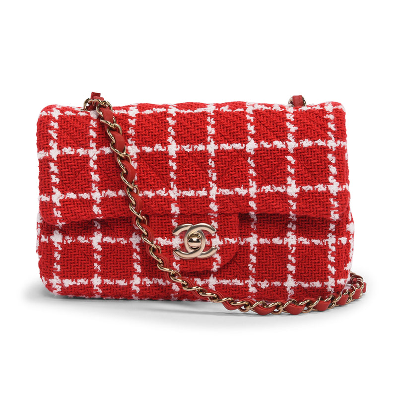 Chanel Red Check Tweed Mini Rectangular Flap Bag - Blue Spinach