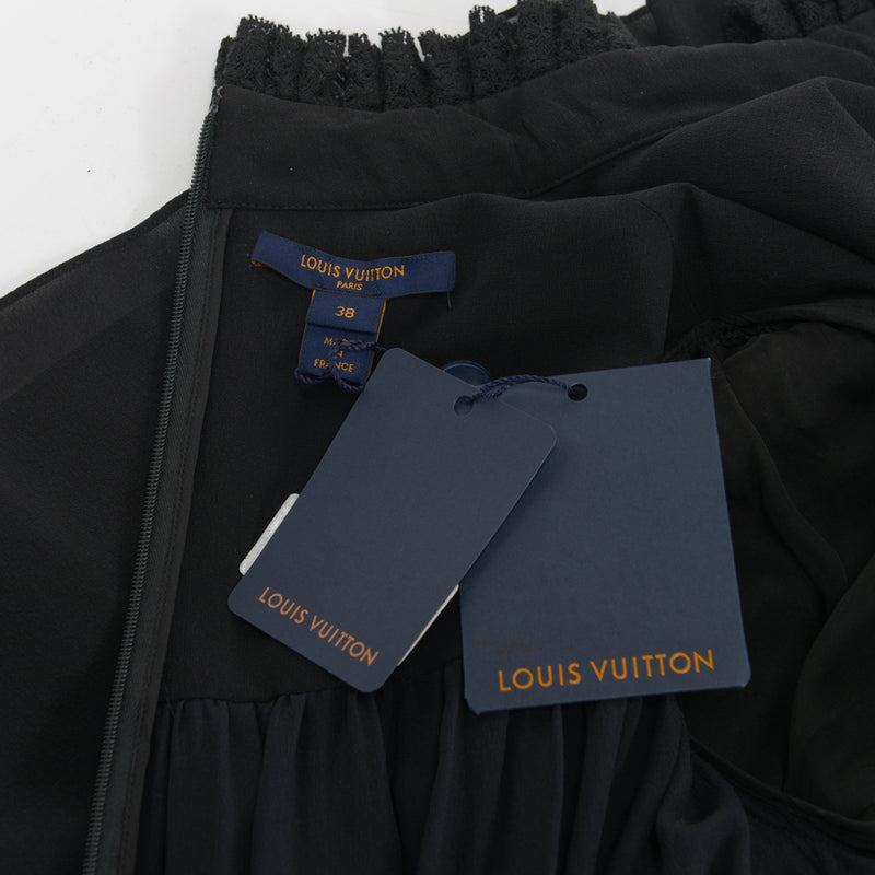 Louis Vuitton Black Silk Crepe Fluid Dress FR 38 - Blue Spinach