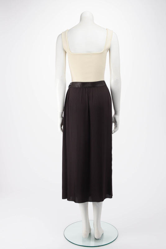 Hermes Brown Georgette Mid-Length Pleated Skirt FR 40 - Blue Spinach