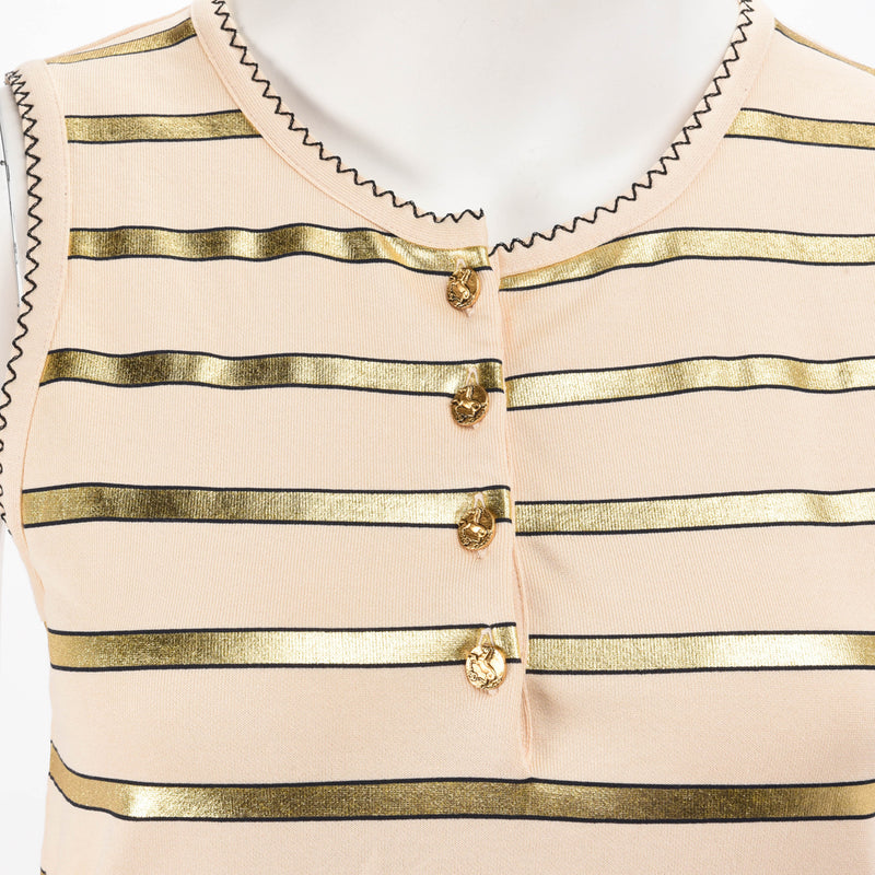 Chanel Beige & Gold Cotton Striped Top FR 34 - Blue Spinach