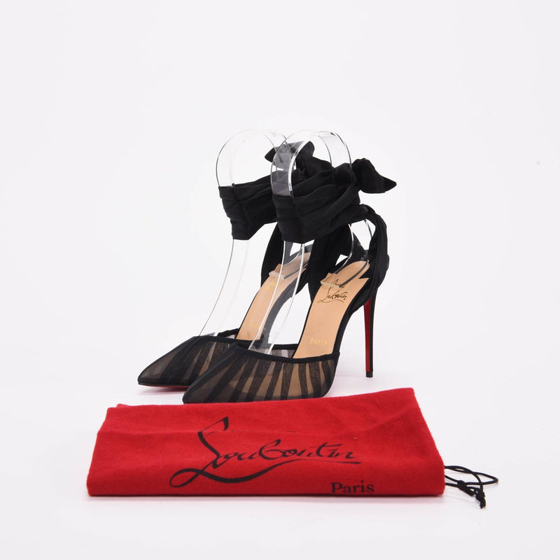 Christian Louboutin Black Pleated Organza Noor 100 Pumps 41 - Blue Spinach