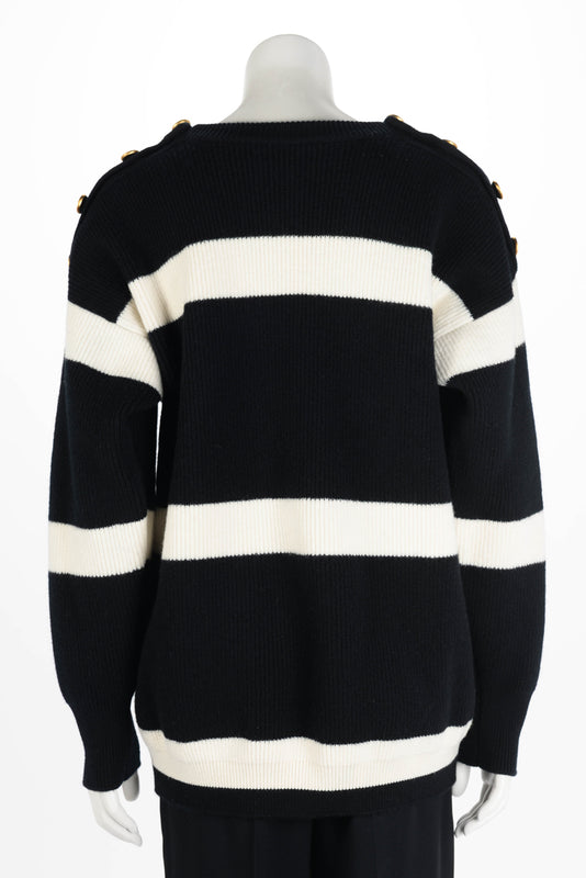Louis Vuitton Black & White Wool Knit Striped Sweater M - Blue Spinach
