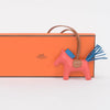 Hermes Rose Texas Milo Lambskin Rodeo PM Bag Charm - Blue Spinach