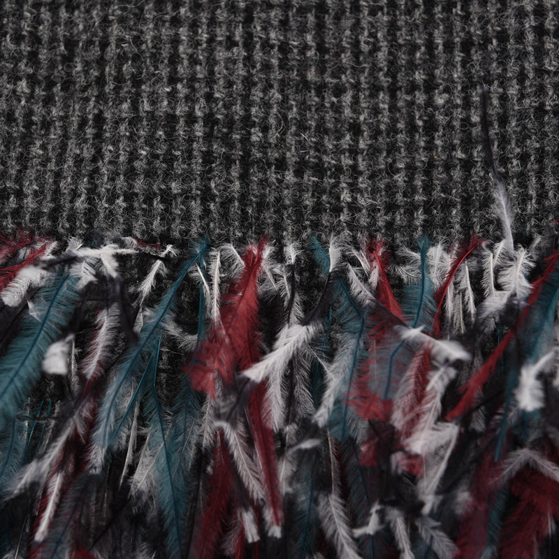 Chanel Grey Tweed & Ostrich Feather Midi Skirt FR 38 - Blue Spinach