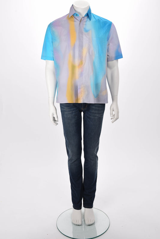 Fendi Aqua Cotton Sunrise Print Shirt 39 - Blue Spinach