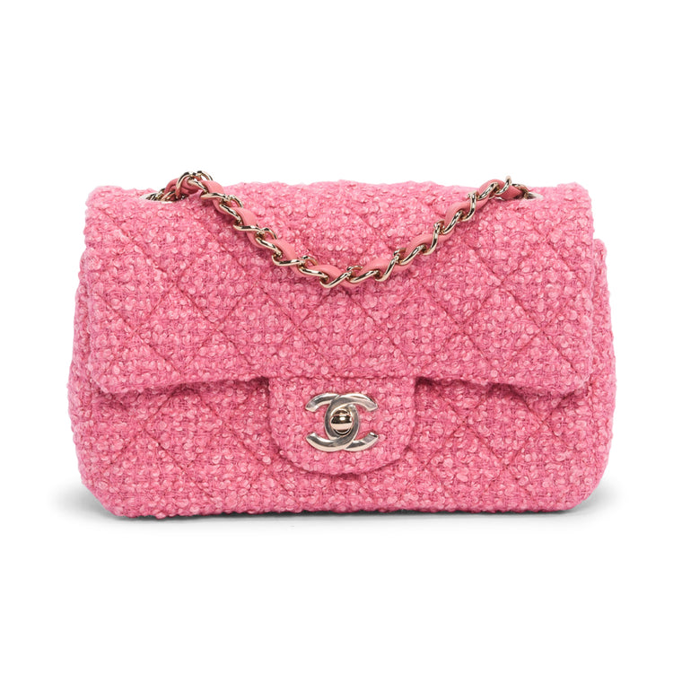 Chanel Pink Boucle Tweed Mini Rectangular Flap Bag
