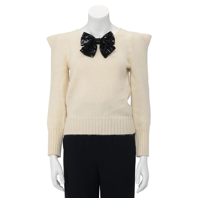 Saint Laurent Cream Mohair & Wool Bow Sweater