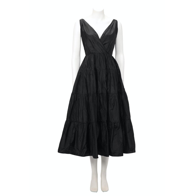 Dior Black Silk Taffeta Tiered Skirt Evening Gown FR 38