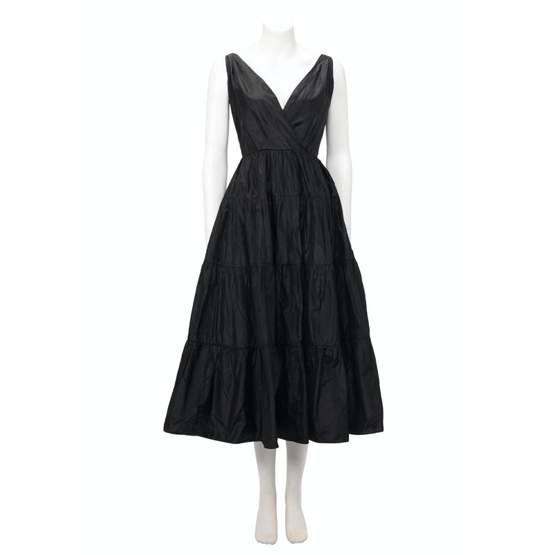 Dior Black Silk Taffeta Tiered Skirt Evening Gown FR 38 - Blue Spinach