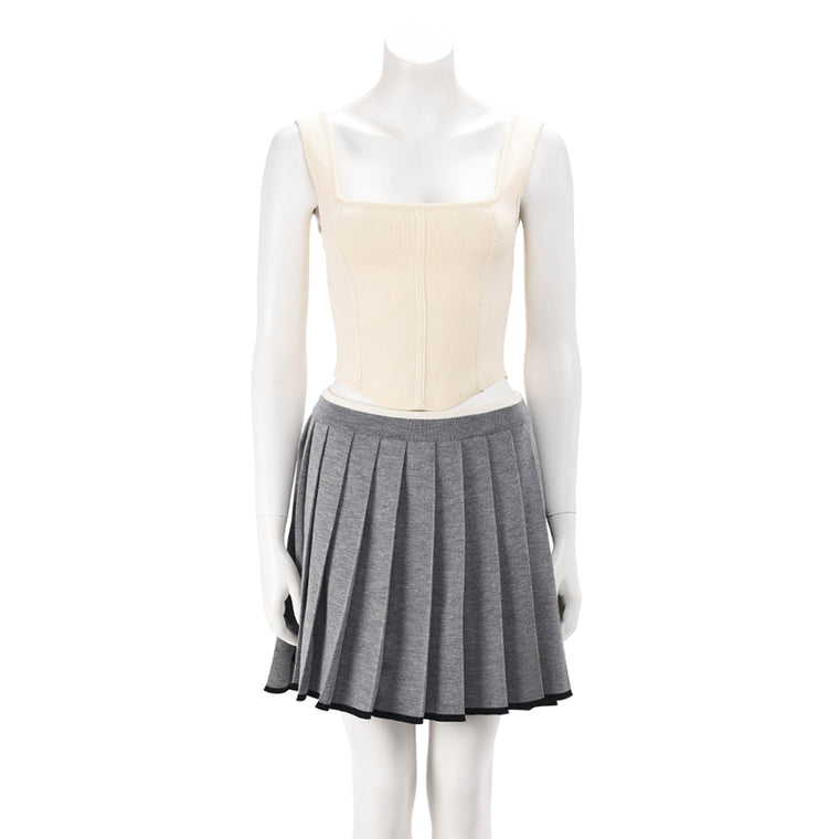 Thom Browne Grey Wool Pleated Mini Skirt IT 38