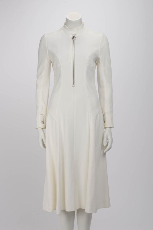 Dior White Crepe Zip-Front Dress FR 40 - Blue Spinach