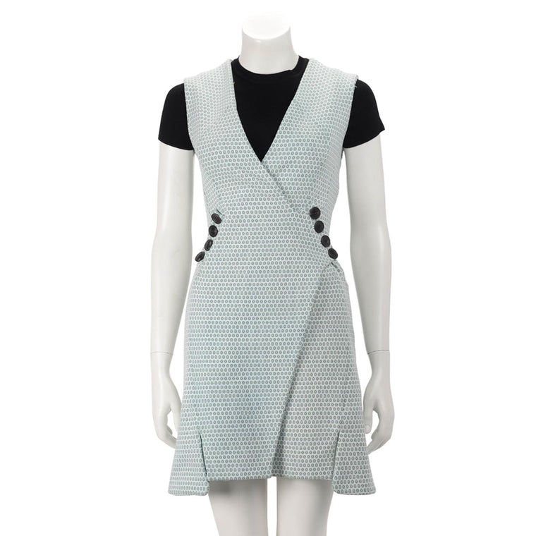 Dior White & Green Sleeveless V-Neck Dress FR 34