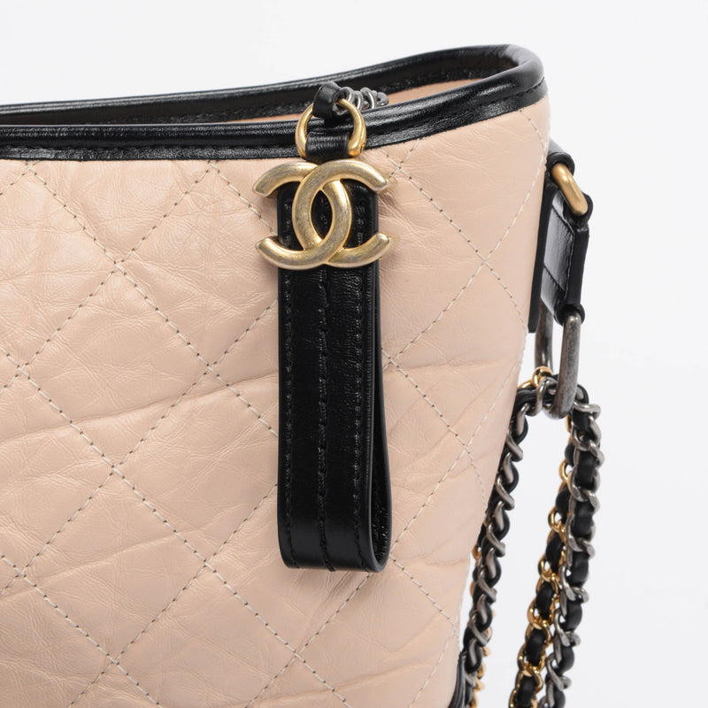Chanel Beige & Black Quilted Leather Medium Gabrielle Hobo Bag - Blue Spinach