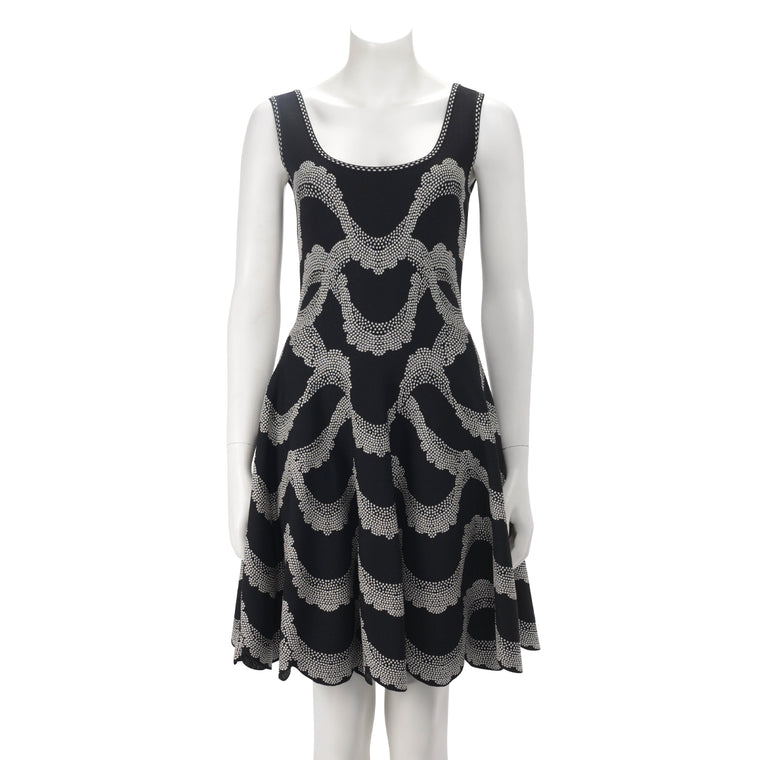 Alexander McQueen Black & White Jacquard Knit Scalloped Hem Dress S