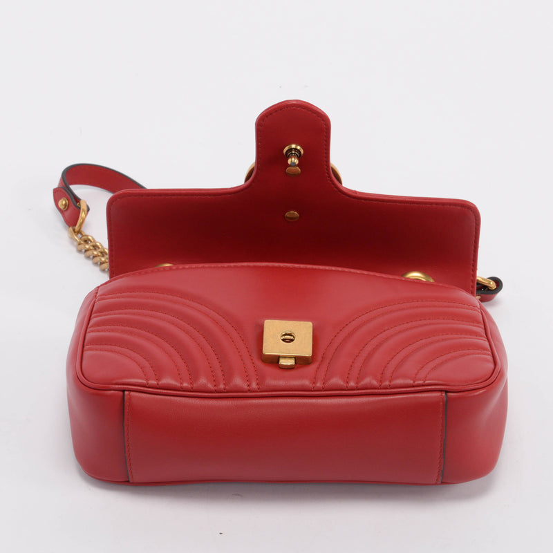 Gucci Red Matelasse GG Marmont Mini Bag - Blue Spinach