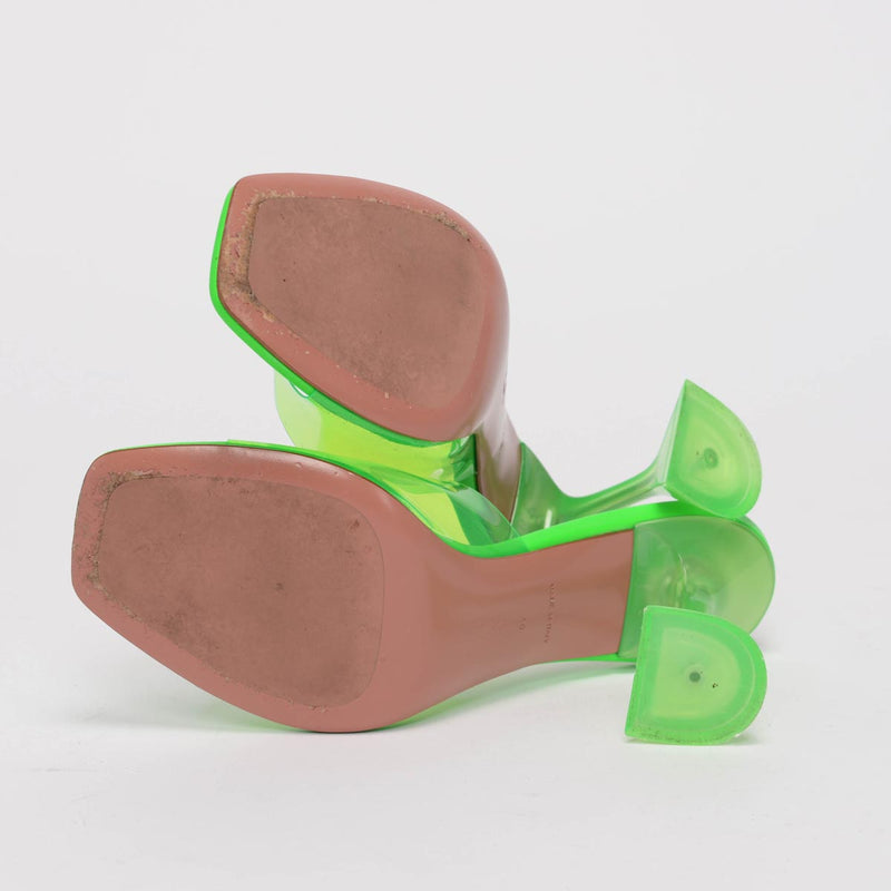 Amina Muaddi Fluro Green PVC Lupita Glass Sandals 40 - Blue Spinach