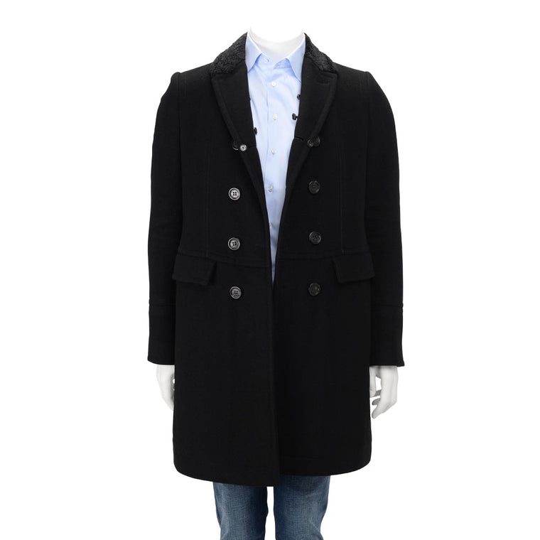 Burberry Prorsum Black Wool Blend Shearling Collar Coat 46