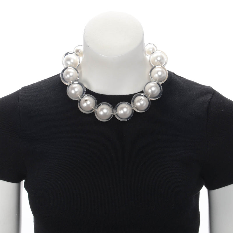 Chanel Resin Coated Faux Pearl Choker Necklace - Blue Spinach