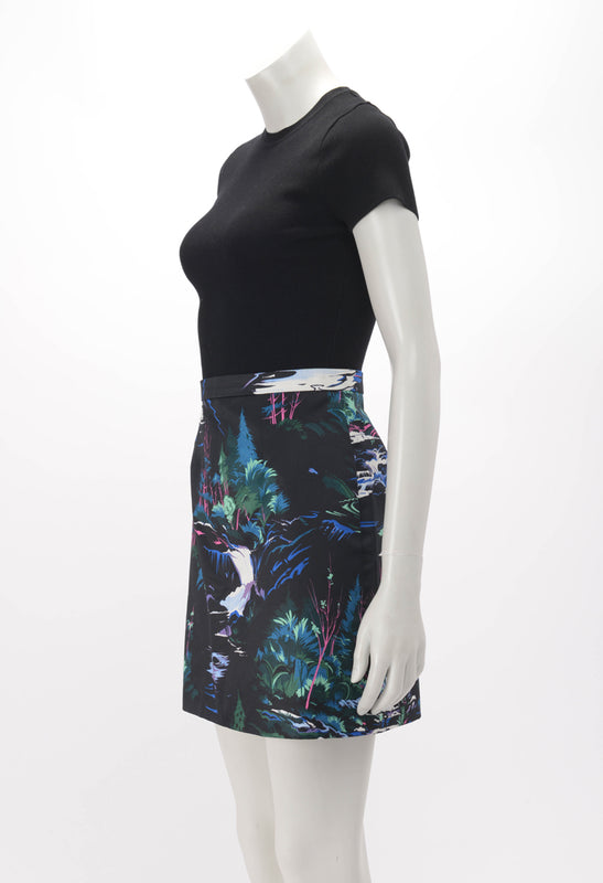 Balenciaga Black & Blue Cotton Forest Print Mini Skirt FR 40 - Blue Spinach