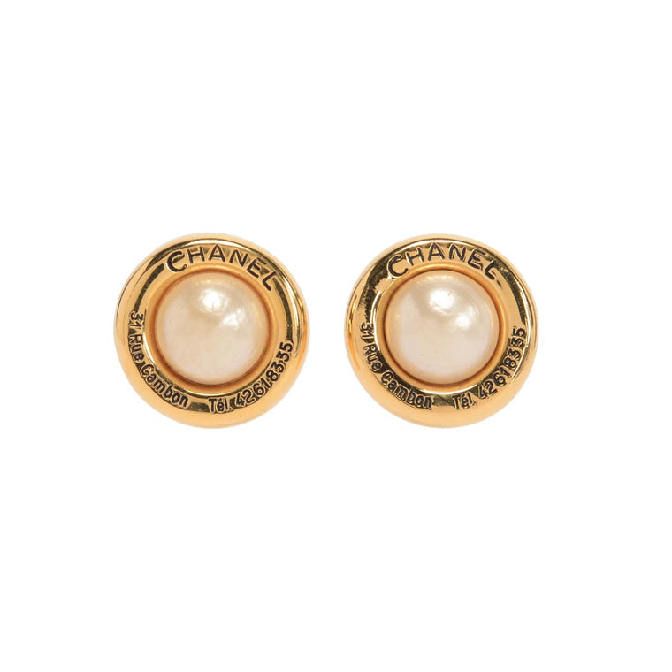 Chanel Vintage Gold & Pearl Large Round Clip Earrings