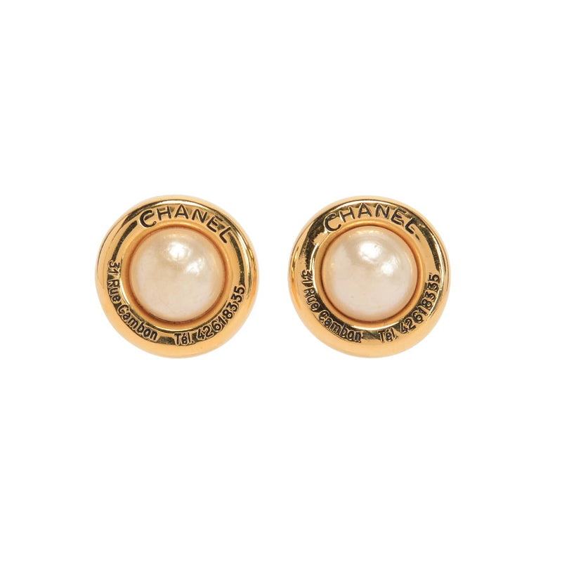 Chanel Vintage Gold & Pearl Large Round Clip Earrings - Blue Spinach