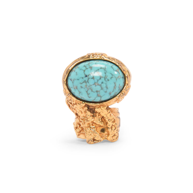 Saint Laurent Gold Turquoise Arty Ring - Blue Spinach