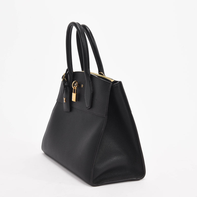 Louis Vuitton Black Leather City Steamer Tote - Blue Spinach