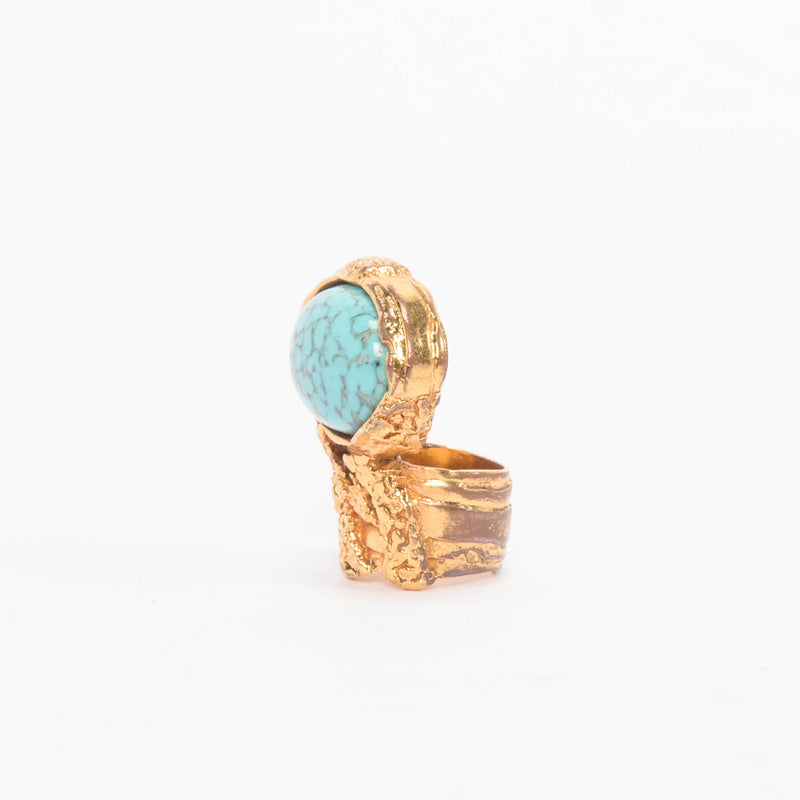 Saint Laurent Gold Turquoise Arty Ring - Blue Spinach