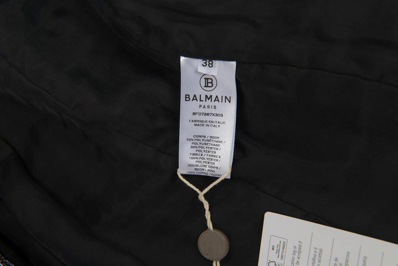 Balmain Black Patent Quilted Jacket FR 38 - Blue Spinach