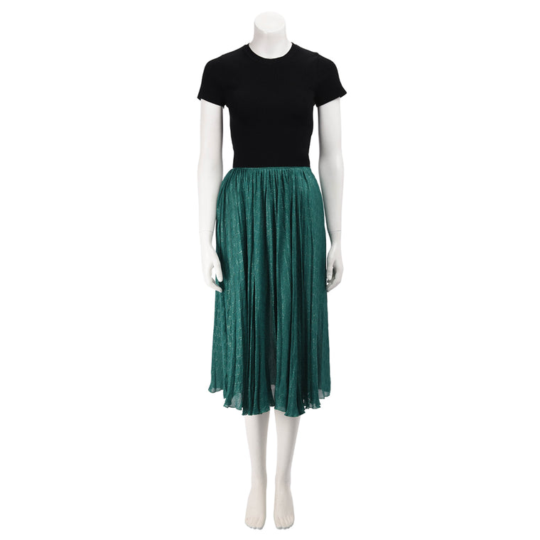 Gucci Green GG Lame Pleated Skirt IT 36