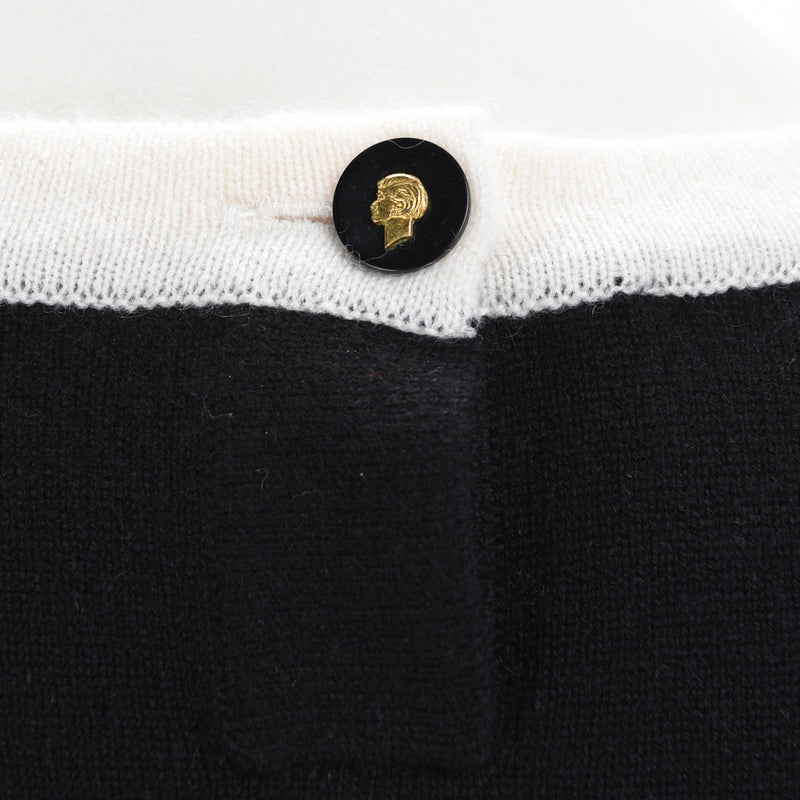 Chanel Vintage Black & White Cashmere Crew Neck Sweater FR 40 - Blue Spinach