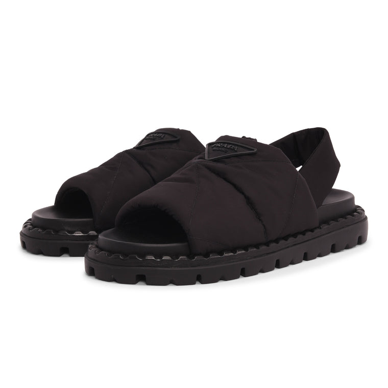 Prada Black Re-Nylon Quilted Sandals 38.5