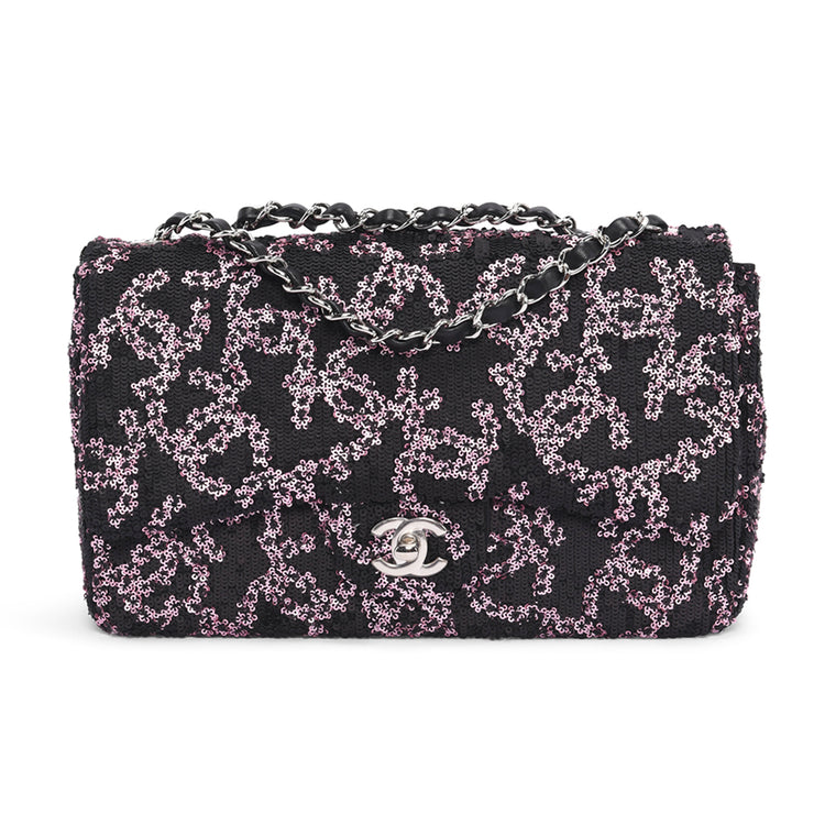 Chanel Black & Pink CC Sequins Medium Flap Bag